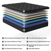 Zekbip Hybrid Mattress, 14 Inch, Gel Memory Foam with Individually Wrapped Pocket Coils, Medium Firm, Cooling, Pressure Relief, King
