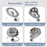 TouHeart Baby Swing Electric Infant Rocker with Bluetooth, 5 Speeds, 10 Lullabies, Remote Control, Gray