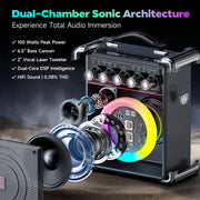 JYX Karaoke Machine Portable Bluetooth Speaker with 6.5-Inch Subwoofer, 2 Wireless Microphones, 12-Hour Battery, Black, TX05
