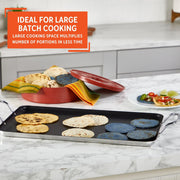 Imusa USA Nonstick Double Burner Griddle, 19 x 12 Inch, Aluminum with Metal Side Handles, Black