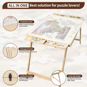 Rose Home Fashion 2'H Wooden Folding Puzzle Table With 4 Sliding Drawers and Covers, 1500 Pieces, 34