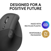 Logitech 910-006467 Lift Left Vertical Wireless Ergonomic Left-Handed Mouse with 4 Customizable Buttons - Graphite