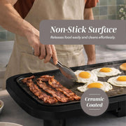 Cook With Color Electric Griddle, 1200W Ceramic-Coated Nonstick Surface, 10 in x 16 in Cooking Area, Black, YWEG1 BLK