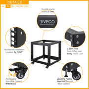 OCEANHUG OF5509 9U Open Frame Server Rack with Casters- Heavy Duty 4 Post 19-inch Network Rack Cabinet, Black