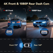 REDTIGER A8 4K Dash Cam 4K Dash Cam Front and Rear, 3.18