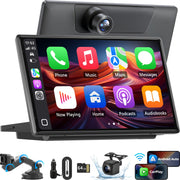 SJOYBRING 9 Inch Carplay Screen with 4K Dash Cam, 1080P Backup Camera, Wireless CarPlay, Android Auto, Bluetooth, GPS Navigation, Mirror Link, Voice Control