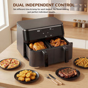 WiseStone 10QT Dual Basket Air Fryer, 12-in-1 Kitchen Appliance with Digital LED Touchscreen, Independent Dual Controls, Sync Finish, Black