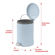 Glad Small Trash Can, 1.2 Gallon, Round Stainless Steel with Soft Close Lid, Step Foot Pedal, Removable Inner Bucket, Rust