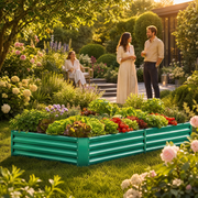 Land Guard Raised Garden Bed, Galvanized Metal Rectangle Planter Kit, 8x4x1 ft, Forest Green