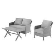 Mainstays Chelsea Outdoor Patio Steel 4-Piece Deep Seating Set with Blue Fade-Resistant Olefin Cushions and Faux Wood Finish Coffee Table