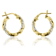 Brilliance Fine Jewelry 14K Gold Plated Sterling Silver Crystal Twisted Round Hoop Earrings, Yellow