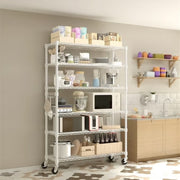 Ktaxon 6 Tier Wire Shelving Storage Rack with Wheels, Adjustable Shelves, Heavy-Duty Steel, White