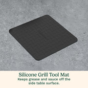 Cuisinart Stainless Steel Grill Tool Set, 5-Piece, Spatula with Serrated Edge and Bottle Opener, Locking Tongs with Silicone Grips, 17-Inch Meat Hook, Steam Cleaner Brush, Silicone Mat