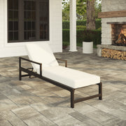 My Texas House Cambria Steel Outdoor Chaise Lounge, Black Powder-Coated Steel Frame, Off-White Stain-Resistant Cushions, Adjustable 5-Position Reclining Backrest