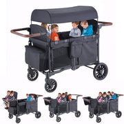 SACVON Toddler Stroller Wagon for 4 Kids, 5-Point Harnesses, All-Terrain Wheels, Cooler Bag, Black