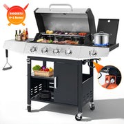 Segmart 4-Burner Propane Gas Grill, Stainless Steel, 50,000 BTU, Side Burner, 474 sq. in. Cooking Area, Built-In Thermometer, Towel Rack, Tool Holder, Lockable Casters