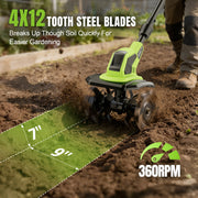 Fovendi 21V Cordless Electric Garden Tiller Cultivator with 2 3.0Ah Batteries, 9In Tilling Width, 6.7In Depth, 360RPM, Lightweight Design SY-818