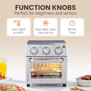 Elite Gourmet Air Fryer Oven, 8.5Qt Capacity, 5-in-1 Cooking Functions, Stainless Steel, 800W, Adjustable Timer and Temperature Controls, EAF0852SS
