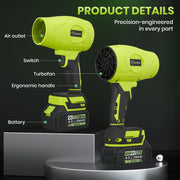 Saker BF173 Electric Cordless Leaf Blower, Adjustable Speed, Handheld, Dual 22V 4000mAh Batteries, 260 CFM, 76 MPH, Green