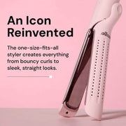 L'ANGE HAIR Le Duo Edge 2-in-1 Titanium Styler Flat Iron Straightener & Curling Iron, 1in Wide Titanium Plates, Blush