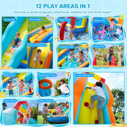 Patbrela Inflatable Water Slide Bounce House, 12-in-1 Water Park with Extra Long Slide, Deep and Shallow Pools, Basketball Hoop, Climbing Walls, Blue