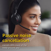 Jabra Evolve2 65 USB-C Wireless Headset, Stereo, Black, 37-Hour Battery Life, Passive Noise Cancellation, Microsoft Teams Certified