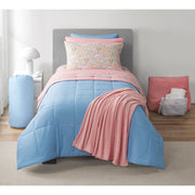 Mainstays MS8550345122-76 14-Piece Back to Campus Bed in a Bag Comforter Set Reversible Light Blue and Pink Twin XL