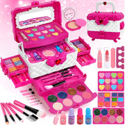 Sendida SDD-012A Kids Washable Makeup Kit, 60-Piece Princess Frozen Theme Set, Pink Portable Case, Ages 3-12