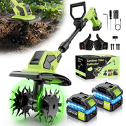 Fovendi Cordless Tiller Cultivator, 21V Lithium-Ion Battery, 9In Tilling Width, 6.7In Depth, Includes 2 3.0Ah Batteries and Charger, SY-818
