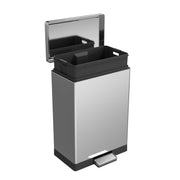 SimplyKleen Rectangular Hands-Free Kitchen Step Trash Can, 10.5 Gallon, Soft-Close Lid, Anti-Fingerprint Stainless Steel, Silver