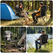 Edx Heavy Duty Camping Chair, 500 lb Capacity, Oversized Extra Wide, Padded High Back with Adjustable Lumbar Support, Folding Steel Frame, Portable Outdoor Chair with Cup Holder, Black Gray