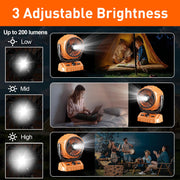 BN-LINK Portable Camping Fan, Rechargeable 6000mAh Battery, 100 Adjustable Speeds, LED Lantern with 3 Brightness Levels, 270 Horizontal and 300 Vertical Rotation, Hanging Hook, Orange