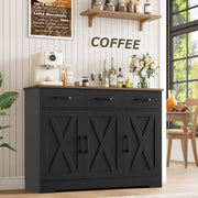 Homfa Sideboard Cabinet, 42.5 in Kitchen Buffet with 3 Drawers, Adjustable Shelf, Black Brown Farmhouse Style