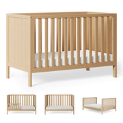 Harppa 5-in-1 Convertible Baby Crib, Solid Pine Wood, Natural Finish, Adjustable Mattress Heights, 54.09 in