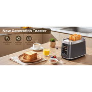 Mecity Touch Screen Toaster, 2 Slice, 5 Browning Levels, 8 Bread Programs, Automatic Lift, Keep Warm Function, Stainless Steel, 1200W
