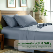 Sonoro 2SJT21QNGY Kate 100% Cotton Bed Sheets Set, 1000 Thread Count, 4 Piece Luxury Soft Sheets with 16in Deep Pocket, Queen, Gray-Blue