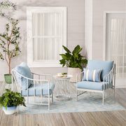 Better Homes & Gardens Aubrey 3-Piece Metal Outdoor Chat Set with Weather-Resistant Cushions, White & Blue