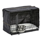 MidWest Homes For Pets Dog Crate Starter Kit, 22-Inch Double Door Wire Crate, Divider Panel, Fleece Bed, Privacy Cover, 2 Stainless Steel Bowls, Black