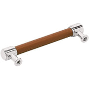 Signature Hardware Lazzara Cognac Leather Bar Cabinet Pull, Satin Nickel, 5-1/16 Inch Center to Center, 954069-5116