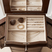 Hives and Honey Jenny Walnut Modern Locking Jewelry Armoire, Brown, 7 Drawers, Vanity Mirror, Anti-Tarnish Felt Lining, 9741-097