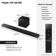 Samsung HW-QS700F Q-Series 3.1.2 Channel Soundbar with Wireless Subwoofer, Dolby Atmos, Convertible Fit, Black