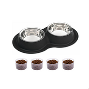 AIANDE Dog Bowls Extra Large Dog Bowl Set with Mat Black, Double Stainless Steel Dog
