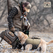 Rig'Em Right Bloodline Elite Dog Vest, 3-Layer Neoprene Construction with Flotation Foam, Heavy-Duty Canvas, Braided Handle, Mossy Oak Habitat, Medium
