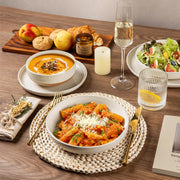 AmorArc Ceramic Dinnerware Set, 18 Pieces, Service for 6, Handpainted Plates and Bowls with Rustic Terracotta Underside, Scratch Resistant Stoneware, Dishwasher and Microwave Safe, Light Beige