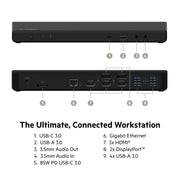 Belkin INC007TTBK Universal USB-C Triple Display Dock with 3 HDMI Ports, 2 DisplayPorts, 85W Power Delivery, Gigabit Ethernet