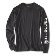 Carhartt Men's Long-Sleeve Graphic Logo T-Shirt, Durable Midweight Cotton Jersey Knit, Navy, Medium, K231-NVY