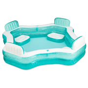 Funsicle Summer Escape Inflatable Swimming Pool, 8.7 ft Rectangular, Lagoon Blue, 4 Cushioned Seats with Backrests, 2 Built-In Drink Holders, KB0986000