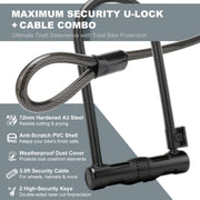 Apecyc 12mm U-Lock Bike Lock with 4ft Security Cable, Keyed Heavy Duty Bicycle Lock with Mounting Bracket and Dust Cover for Ebike, Scooter, Motorcycle