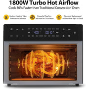 Beelicious BAF-802 32QT Extra Large Air Fryer Toaster Ovens Pro, with Rotisserie and Dehydrator, Smart Digital Toaster Oven Air Fryer Combo, Digital Countertop Convection Oven, 6 Accessories, 1800w, Black