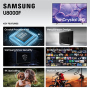 Samsung 85-Inch Class U8000F Series Crystal UHD 4K Smart Tizen TV, Black, LED Display, HDR10+, Motion Xcelerator, Alexa Built-In, UN85U8000FFXZA